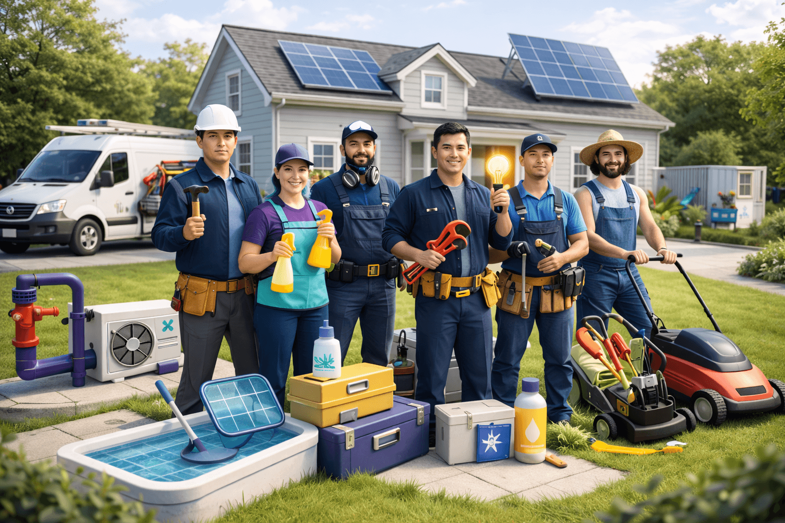 Home service professionals standing together